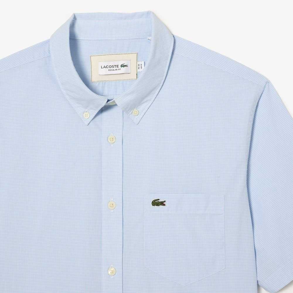 Lacoste Regular Fit Gingham Check Vita Blå | AWLIG-8076