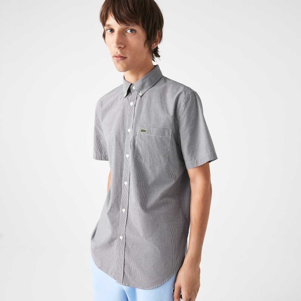 Lacoste Regular Fit Gingham Check Vita Marinblå Blå | XMARN-9274