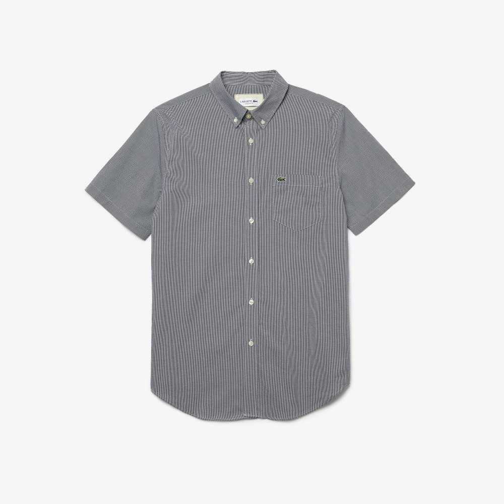 Lacoste Regular Fit Gingham Check Vita Marinblå Blå | XMARN-9274