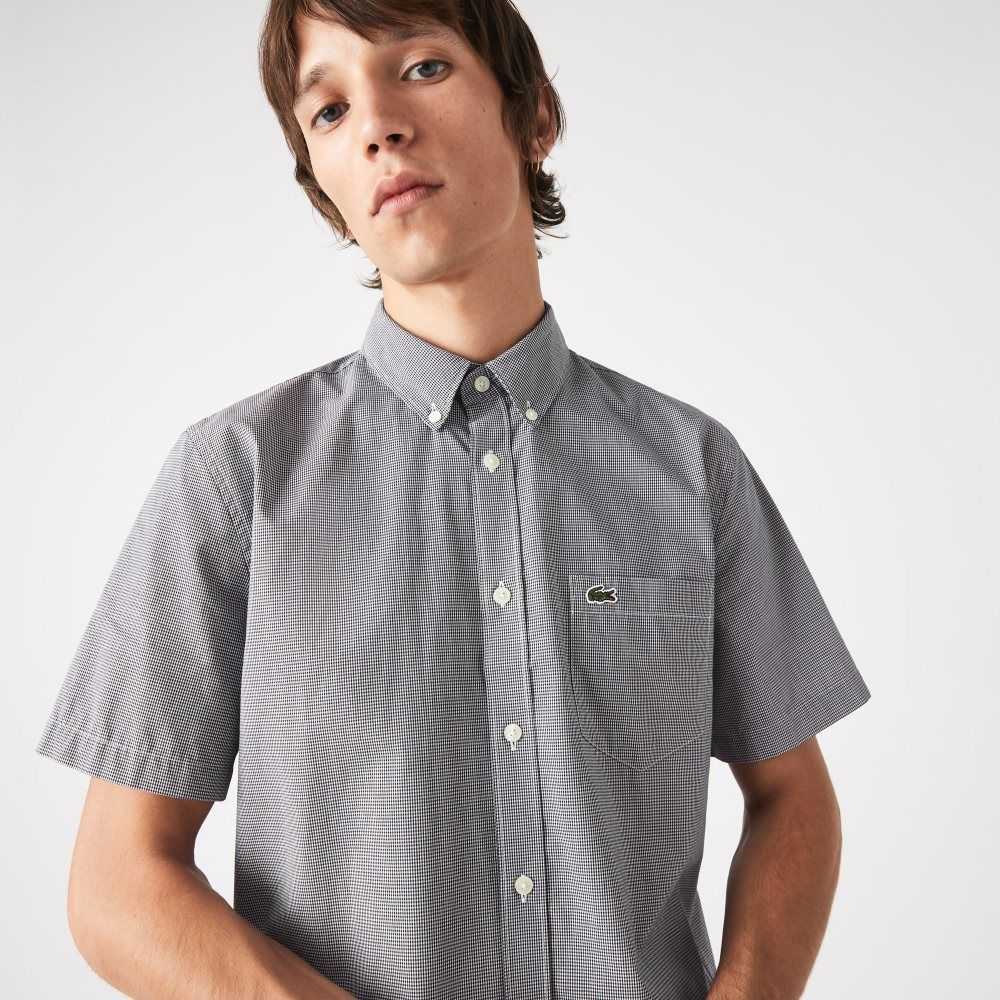 Lacoste Regular Fit Gingham Check Vita Marinblå Blå | XMARN-9274