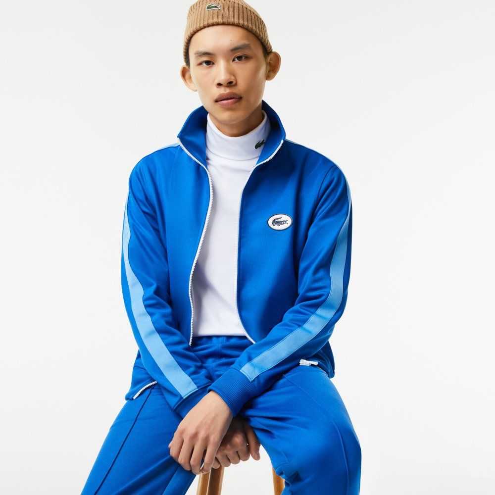 Lacoste Regular Fit High-Neck Pique Zip Blå | TEZUK-8031