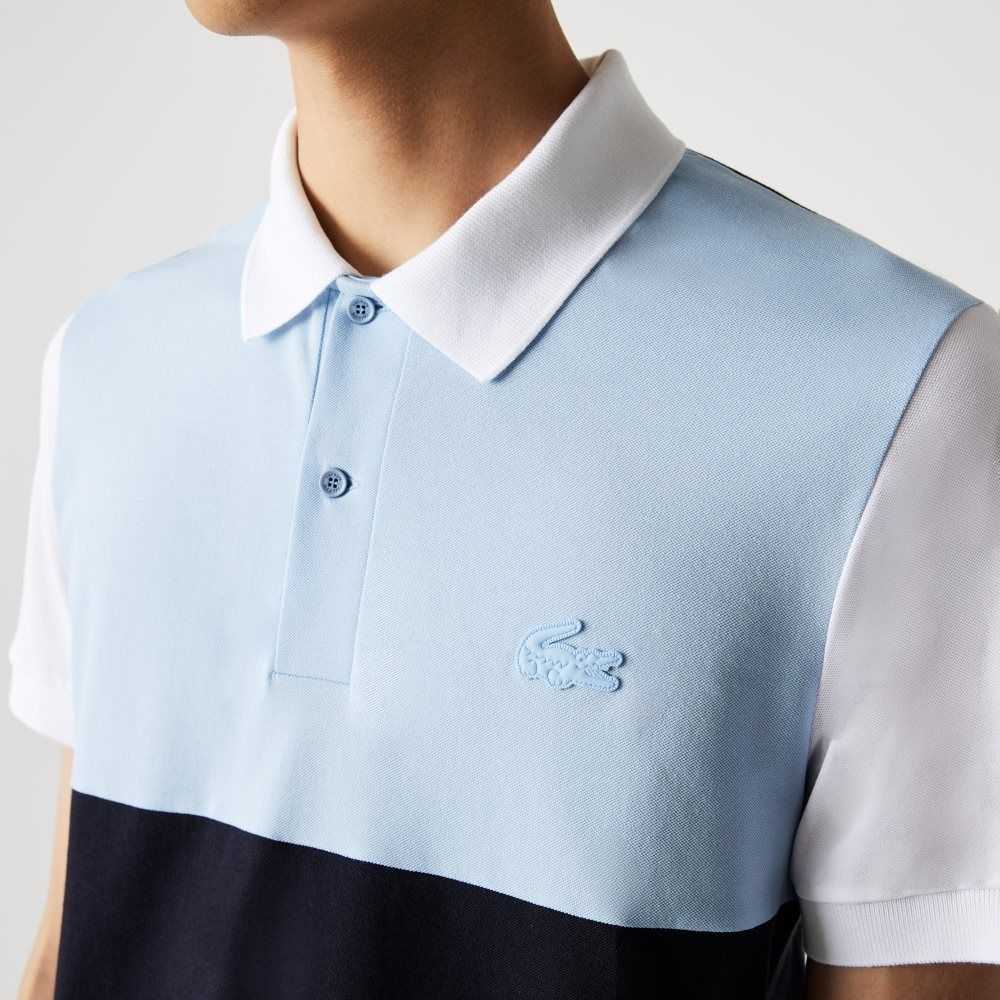 Lacoste Regular Fit Light Andas Colorblock Pique Marinblå Blå Ljusblå Vita | FRSOD-9306