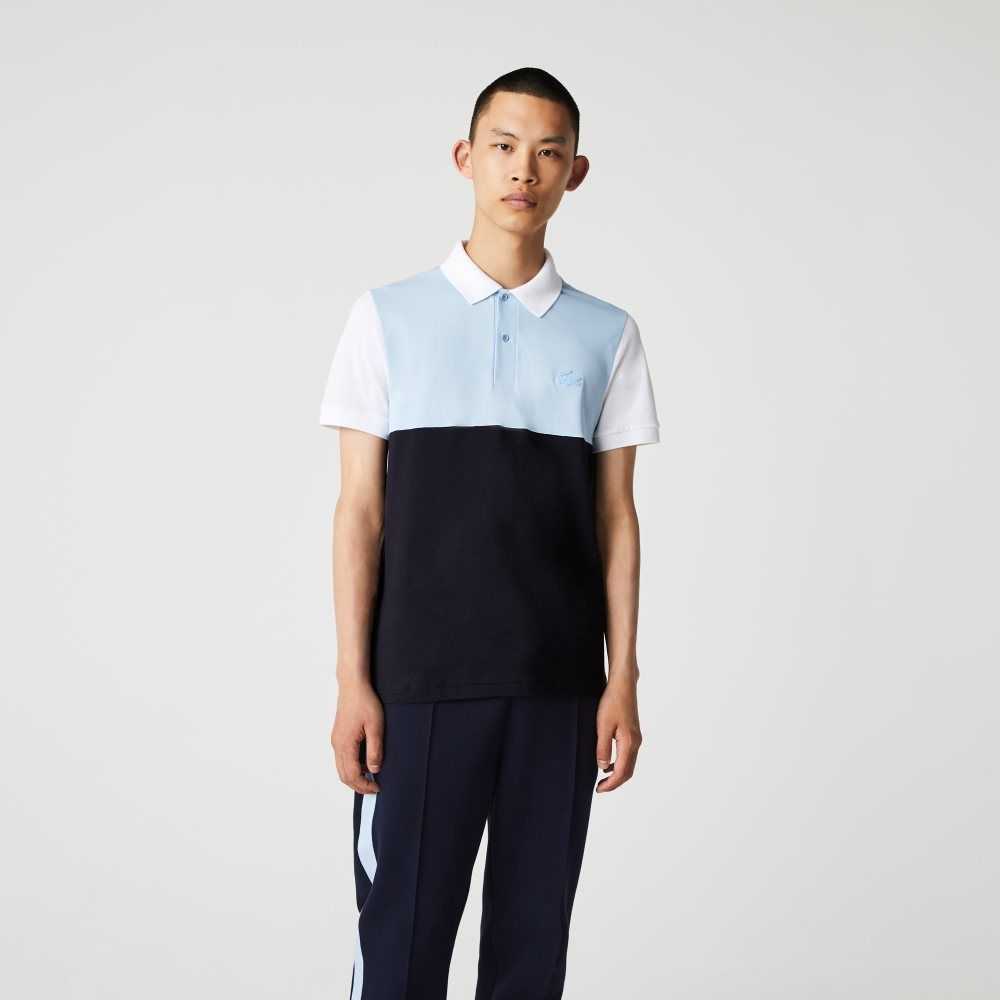 Lacoste Regular Fit Light Andas Colorblock Pique Marinblå Blå Ljusblå Vita | FRSOD-9306