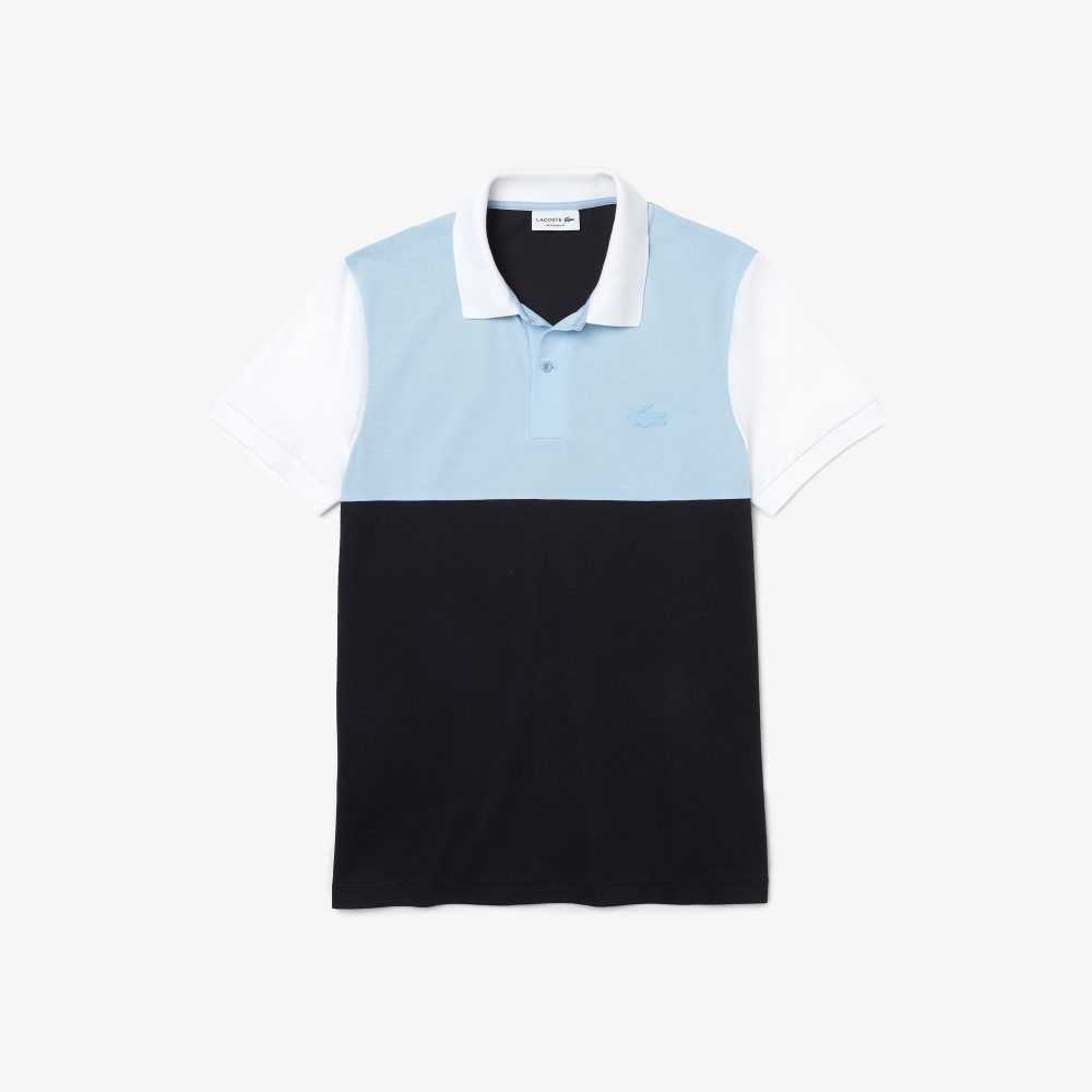 Lacoste Regular Fit Light Andas Colorblock Pique Marinblå Blå Ljusblå Vita | FRSOD-9306