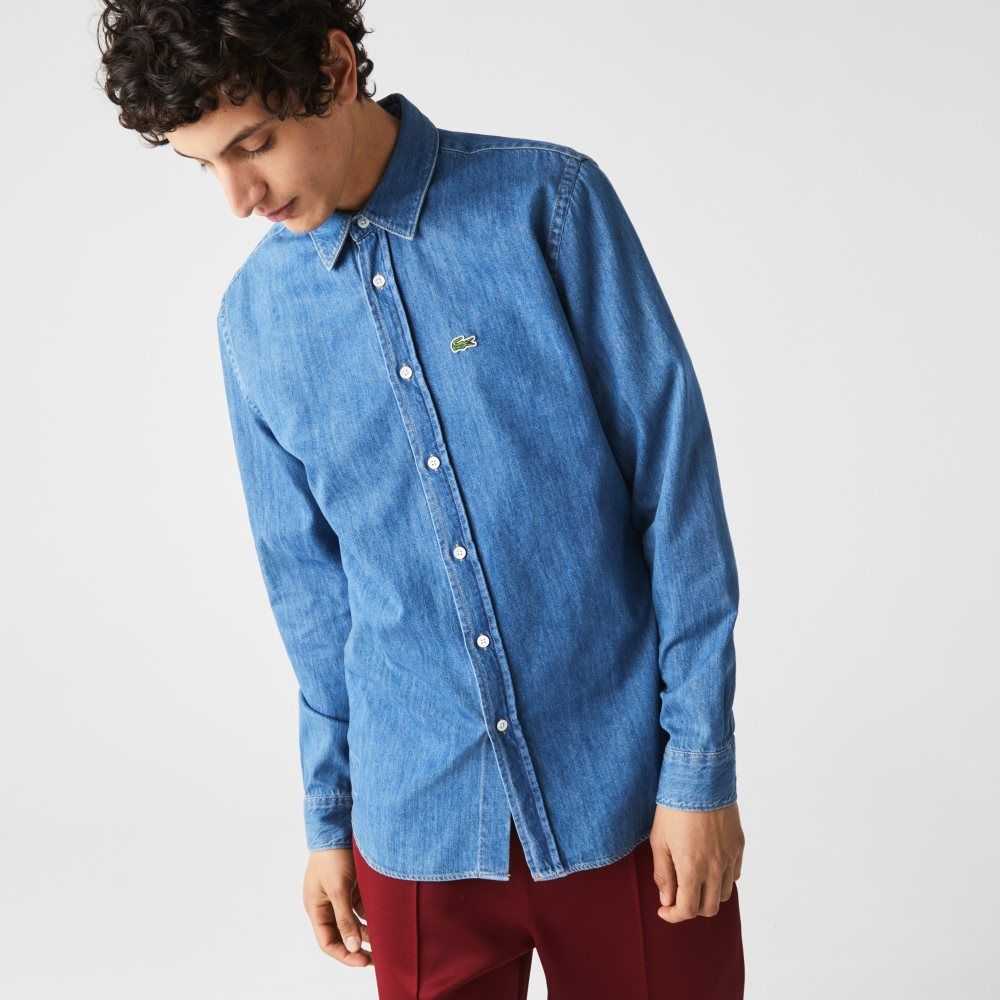 Lacoste Regular Fit Lätta Organic Bomull Denim Blå | VZRYC-6140