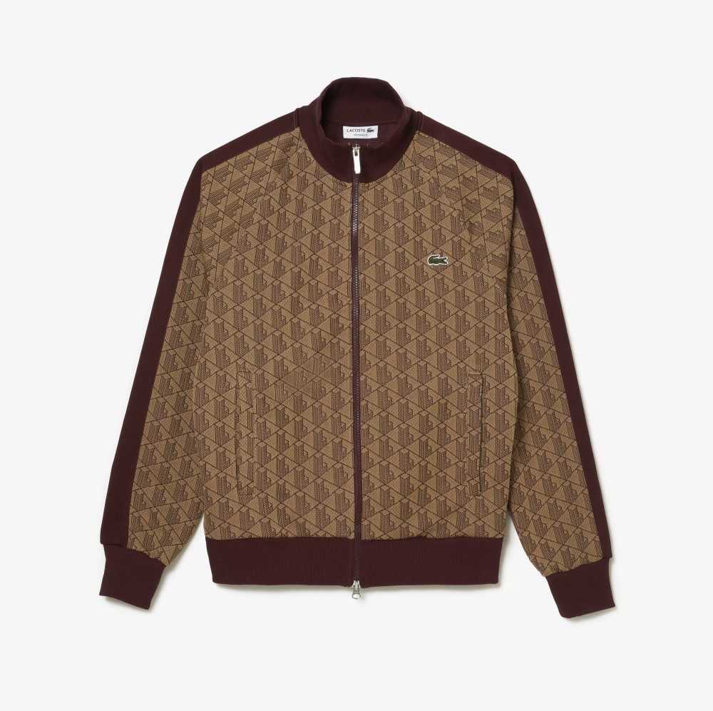 Lacoste Regular Fit Monogram Print Zip Beige Vinröda | DBQZG-2650