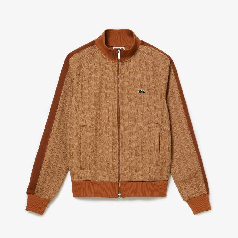 Lacoste Regular Fit Monogram Print Zip Beige Bruna | PCVBQ-0395