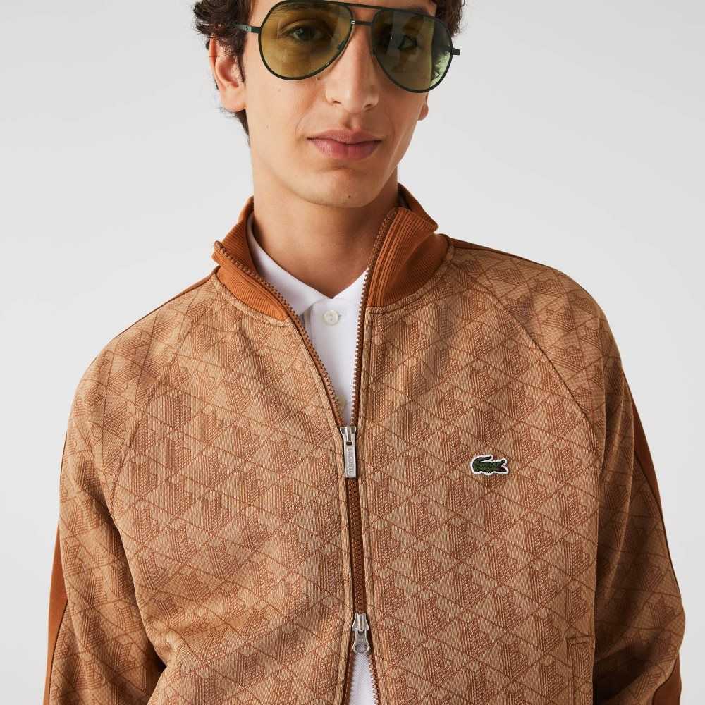 Lacoste Regular Fit Monogram Print Zip Beige Bruna | PCVBQ-0395