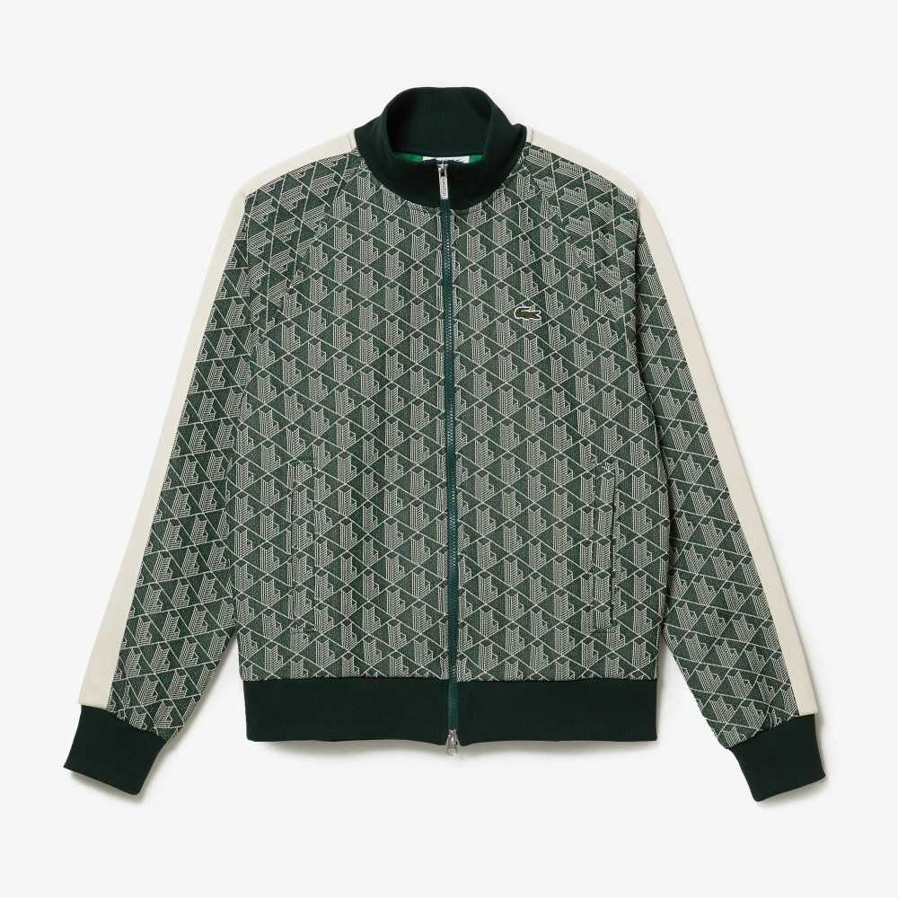 Lacoste Regular Fit Monogram Print Zip Gröna Beige | CGSJQ-7523