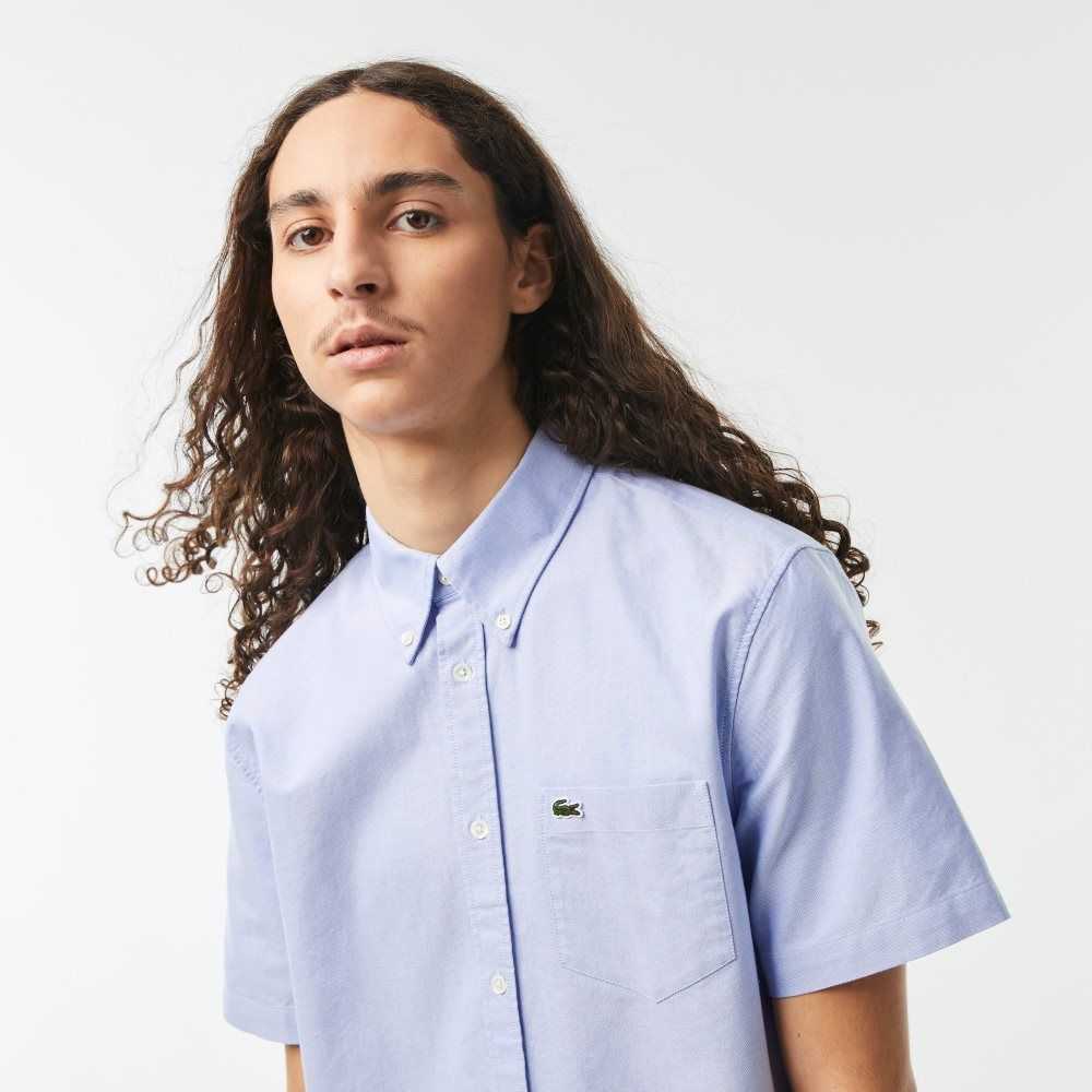 Lacoste Regular Fit Oxford Bomull Blå | FWVZM-1872