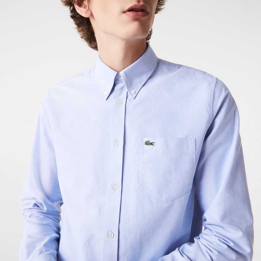 Lacoste Regular Fit Oxford Bomull Blå | HCFQW-0561