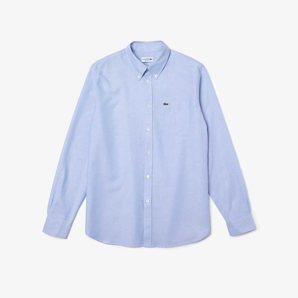 Lacoste Regular Fit Oxford Bomull Blå | HCFQW-0561