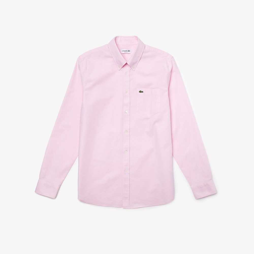 Lacoste Regular Fit Oxford Bomull Ljusrosa | DYEQX-4571