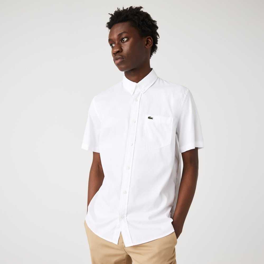 Lacoste Regular Fit Oxford Bomull Vita | DHFXE-9758