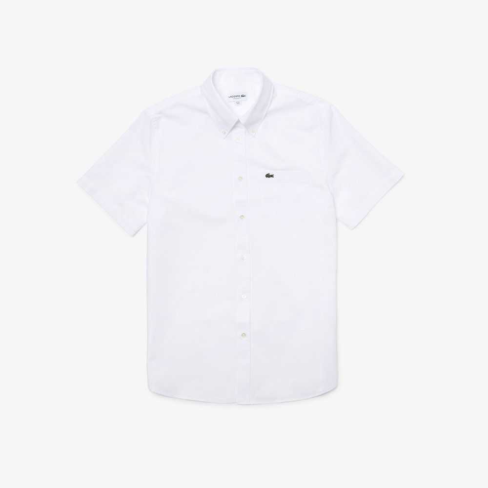 Lacoste Regular Fit Oxford Bomull Vita | DHFXE-9758