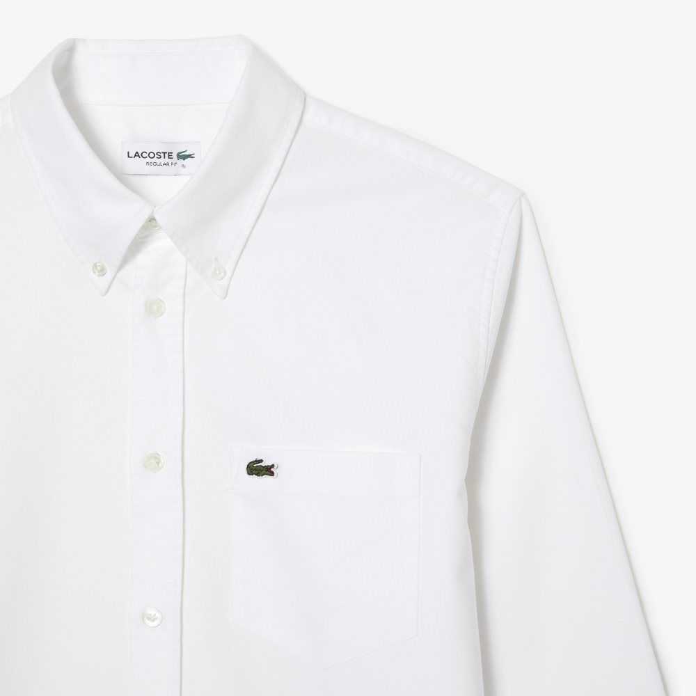 Lacoste Regular Fit Oxford Bomull Vita | UPHYZ-3589