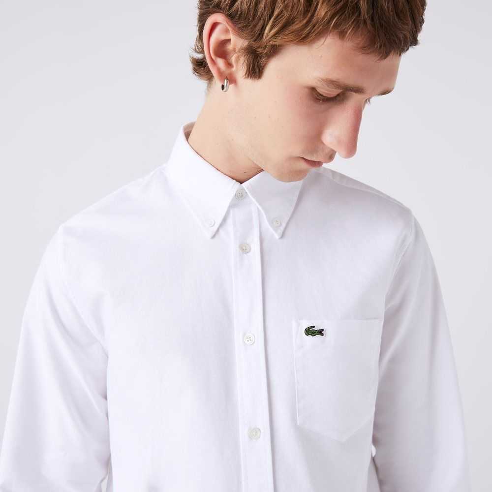 Lacoste Regular Fit Oxford Bomull Vita | UPHYZ-3589