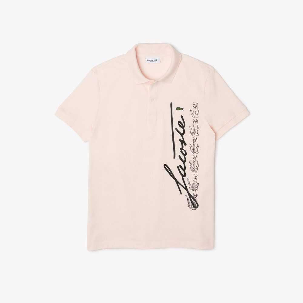 Lacoste Regular Fit Signature Bomull Pique Ljusrosa | GZALM-7254