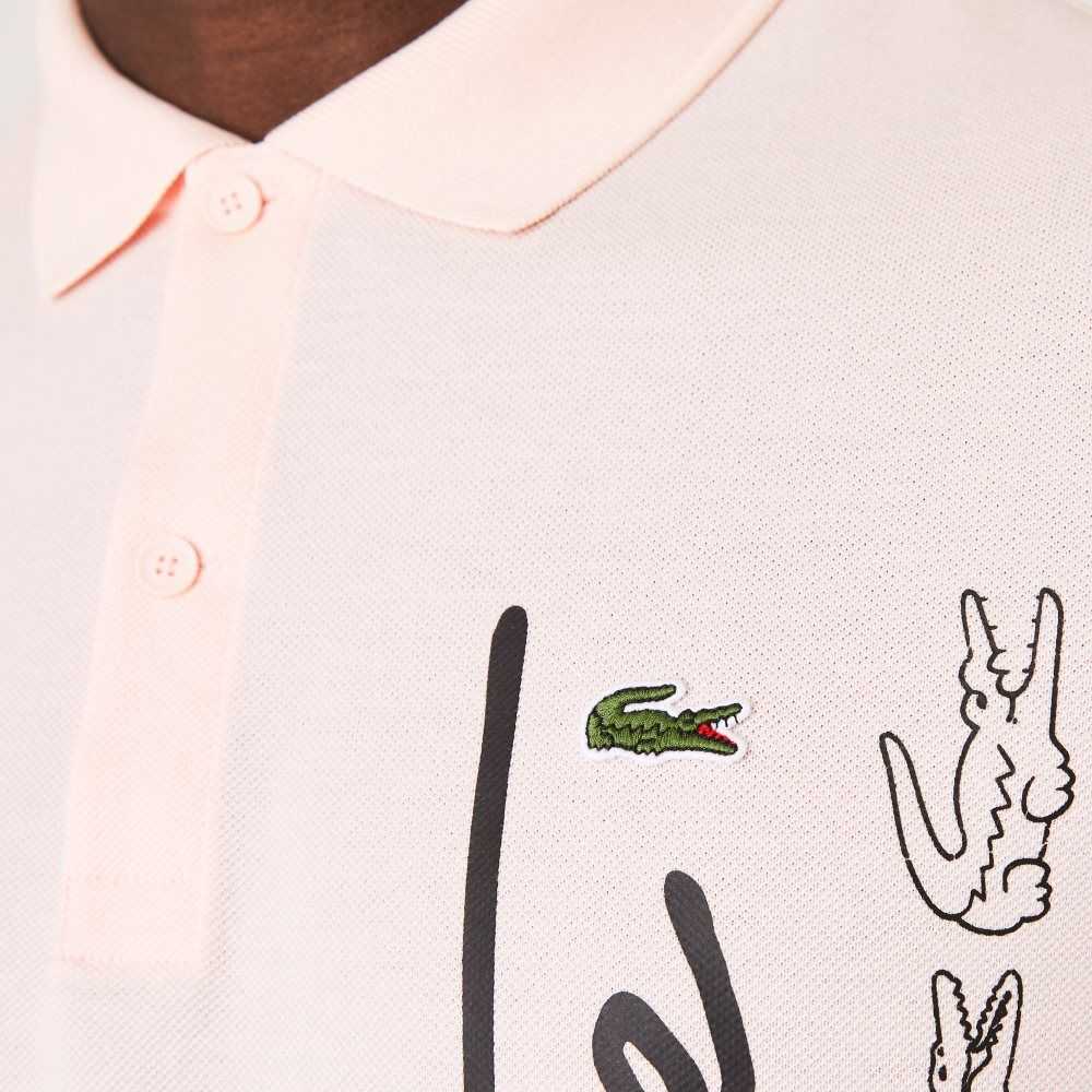 Lacoste Regular Fit Signature Bomull Pique Ljusrosa | GZALM-7254