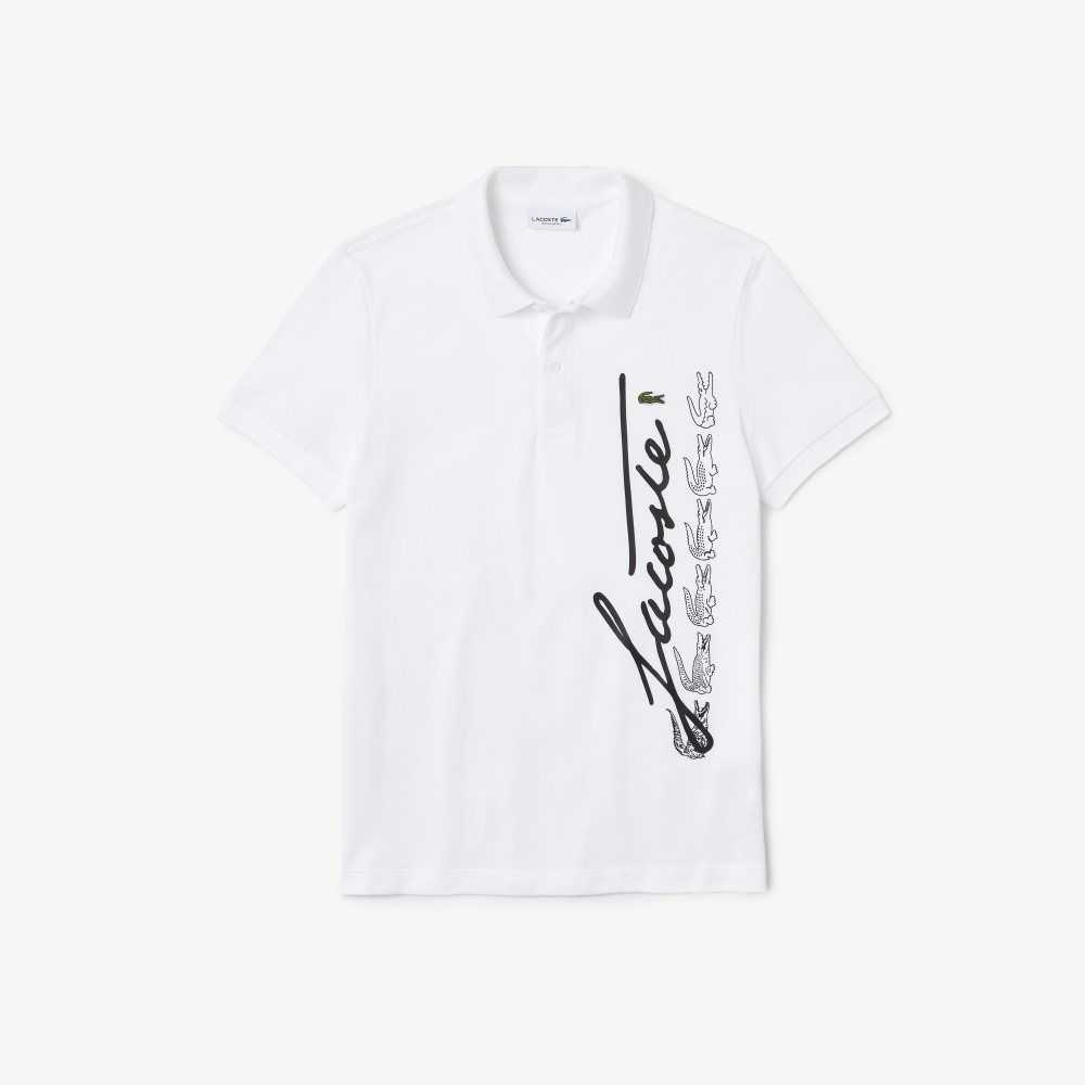 Lacoste Regular Fit Signature Bomull Pique Vita | ITXFR-7215