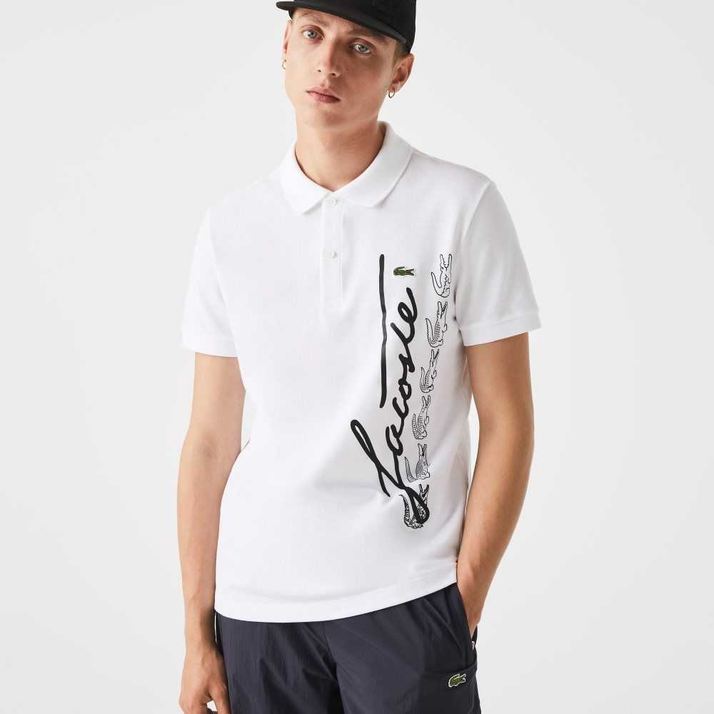 Lacoste Regular Fit Signature Bomull Pique Vita | ITXFR-7215