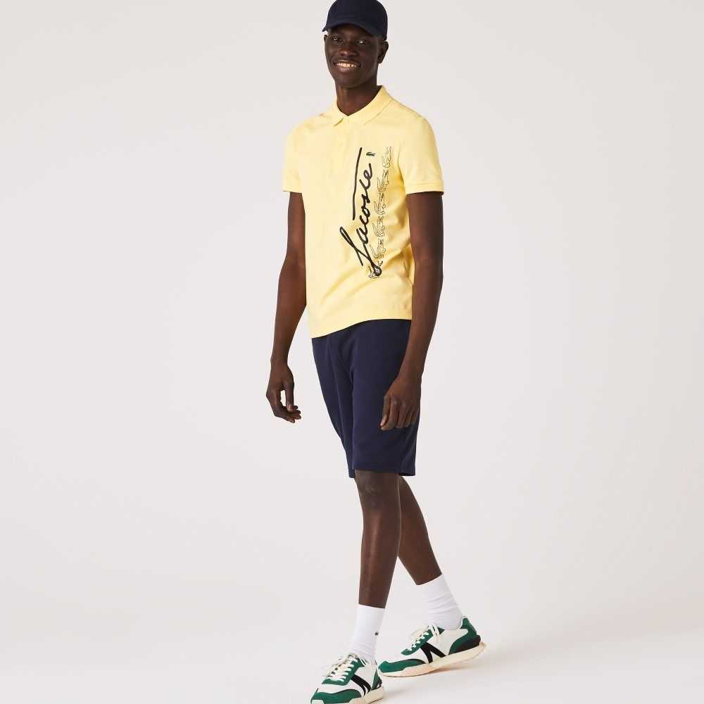 Lacoste Regular Fit Signature Bomull Pique Gula | KXZPM-1693