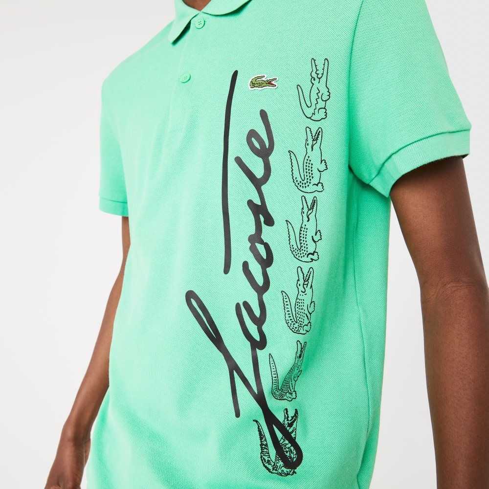 Lacoste Regular Fit Signature Bomull Pique Gröna | WKTDA-6193