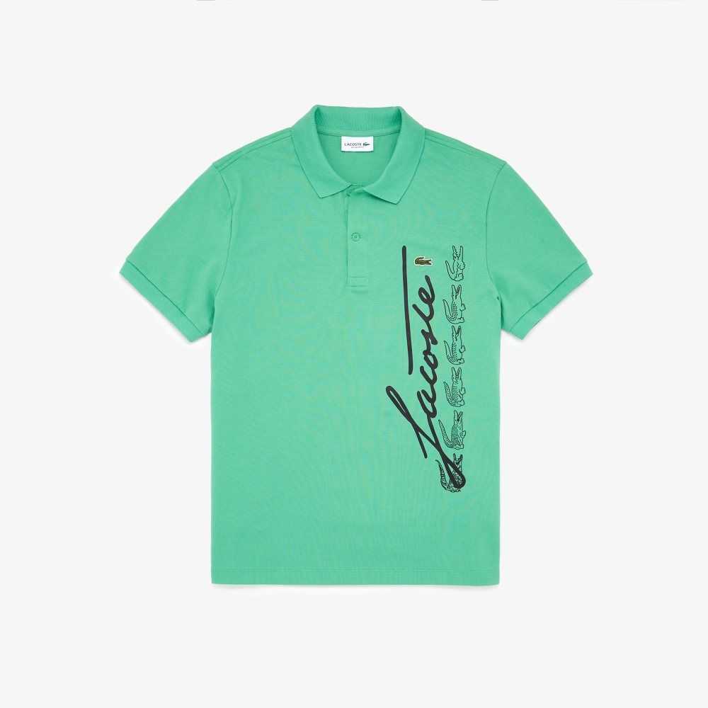 Lacoste Regular Fit Signature Bomull Pique Gröna | WKTDA-6193