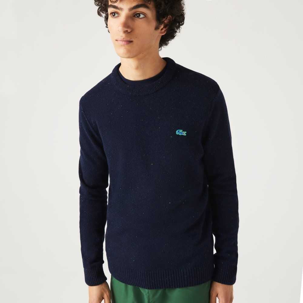 Lacoste Regular Fit Speckled Print Ull Jersey Marinblå Blå | TWHJK-5948