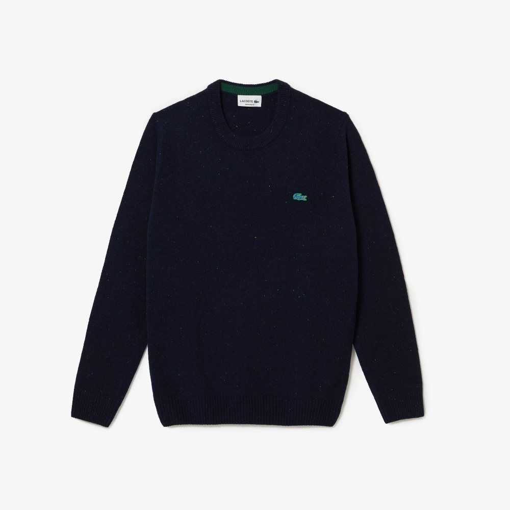 Lacoste Regular Fit Speckled Print Ull Jersey Marinblå Blå | TWHJK-5948