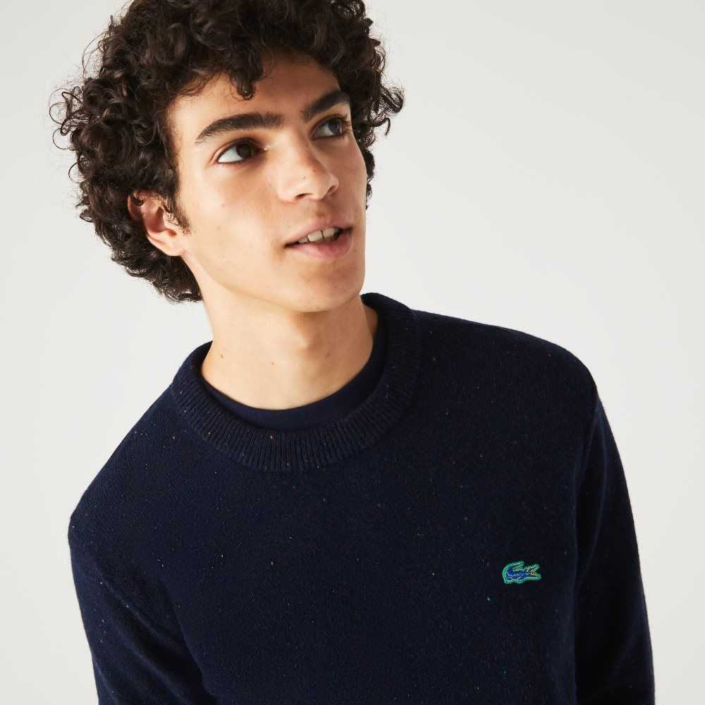 Lacoste Regular Fit Speckled Print Ull Jersey Marinblå Blå | TWHJK-5948