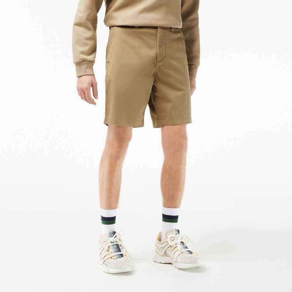 Lacoste Regular Fit Stretch Organic Bomull Bermuda Beige | QVZRH-9274