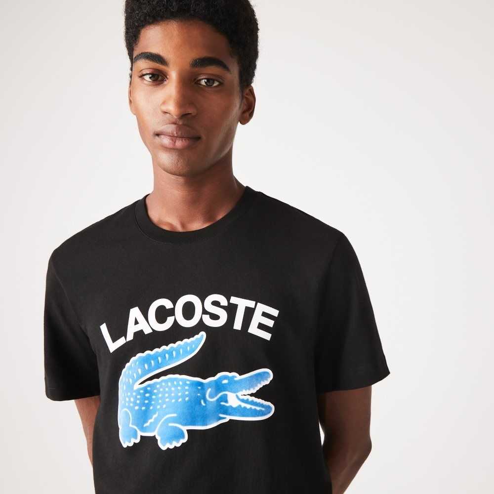 Lacoste Regular Fit XL Crocodile Print Svarta | AONVH-5093