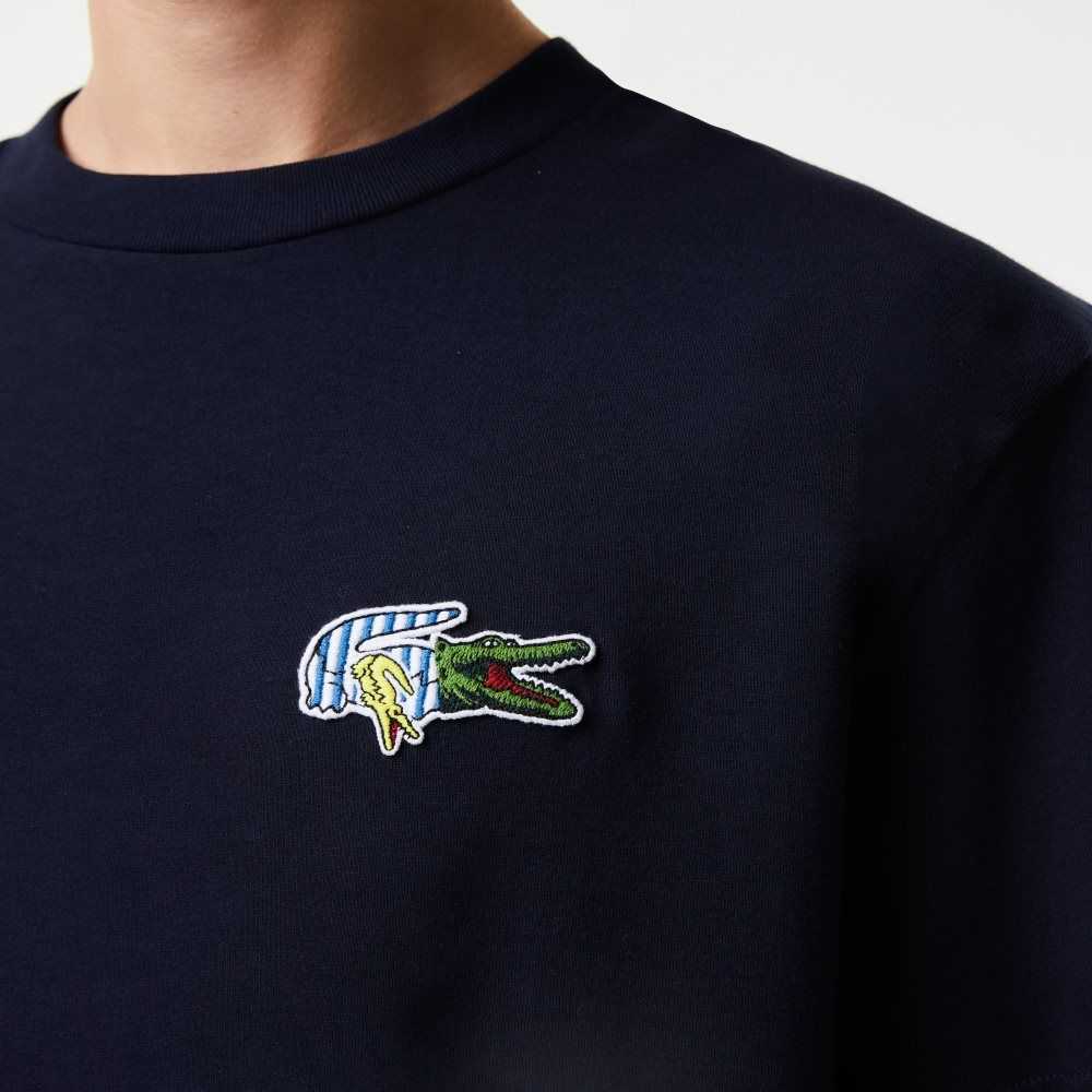 Lacoste Relaxed Fit Comic Effect Badge Marinblå Blå | SCTIK-9583