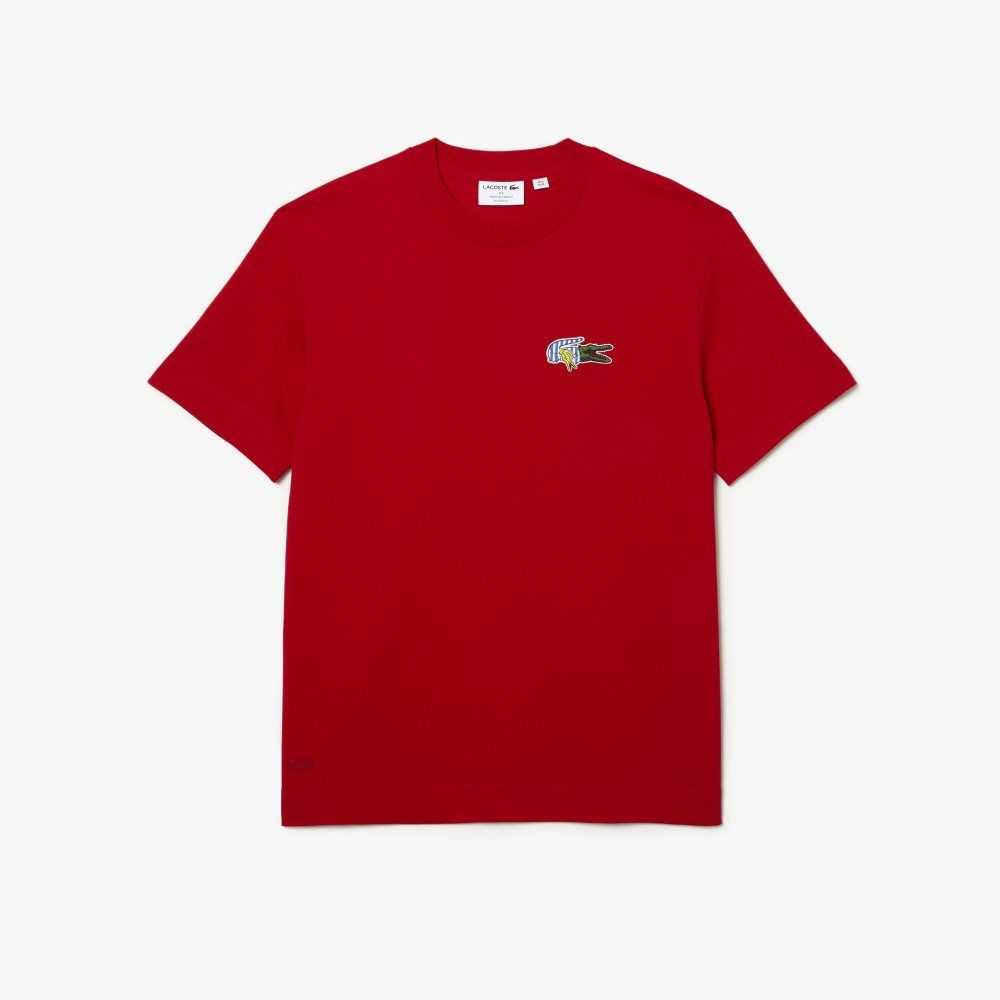 Lacoste Relaxed Fit Comic Effect Badge Röda | INMHA-4153