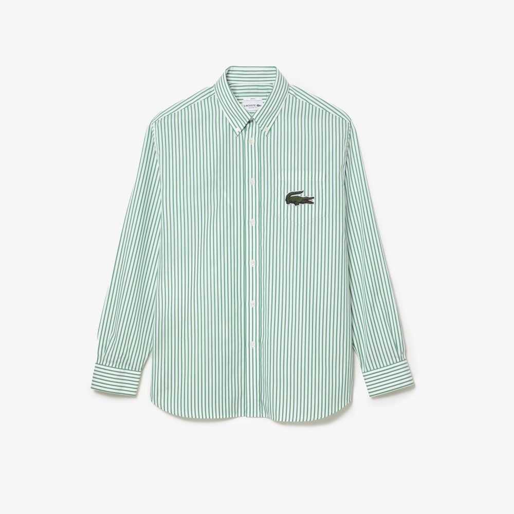 Lacoste Relaxed Fit Large Crocodile Bomull Vita Gröna | TLJIU-2568