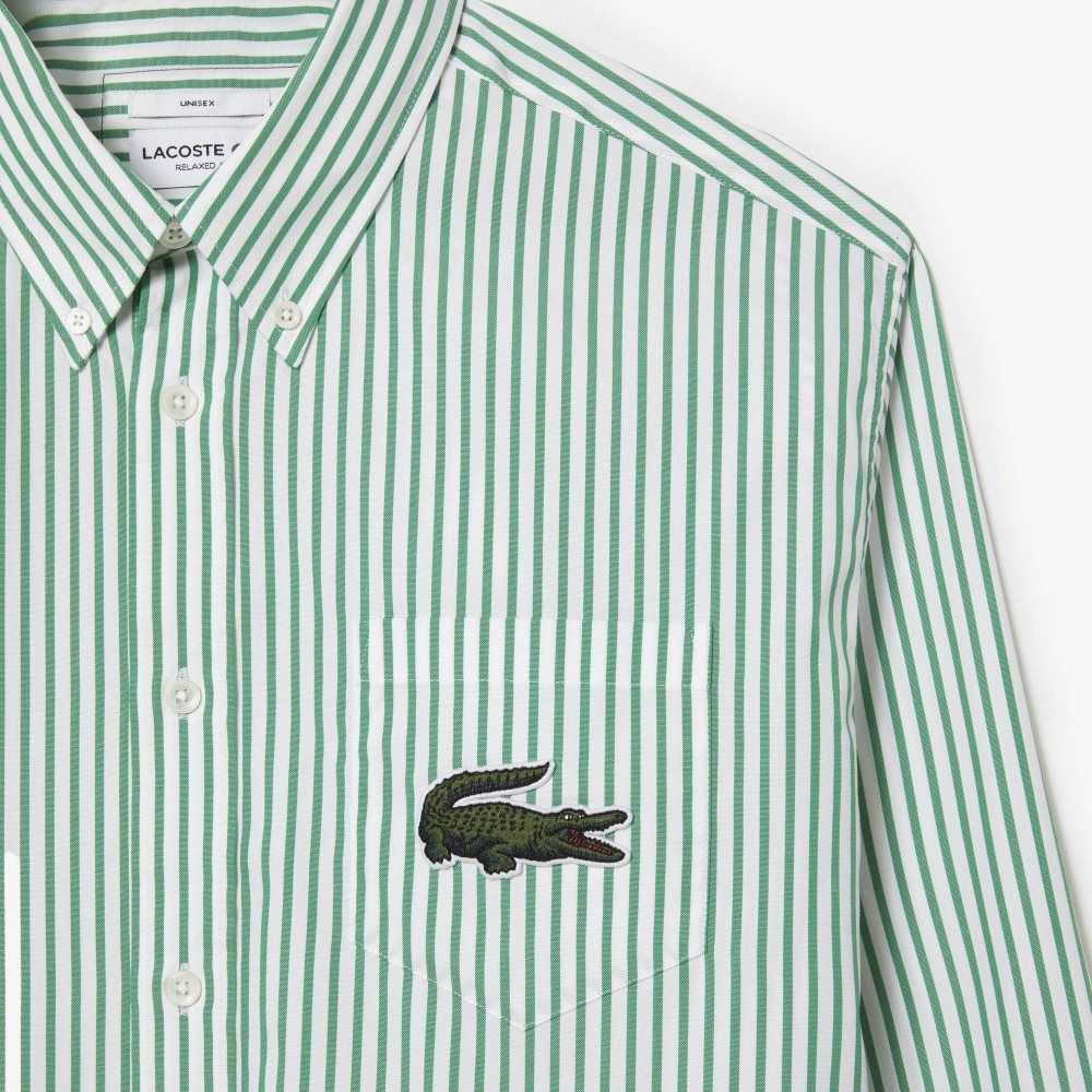 Lacoste Relaxed Fit Large Crocodile Bomull Vita Gröna | TLJIU-2568