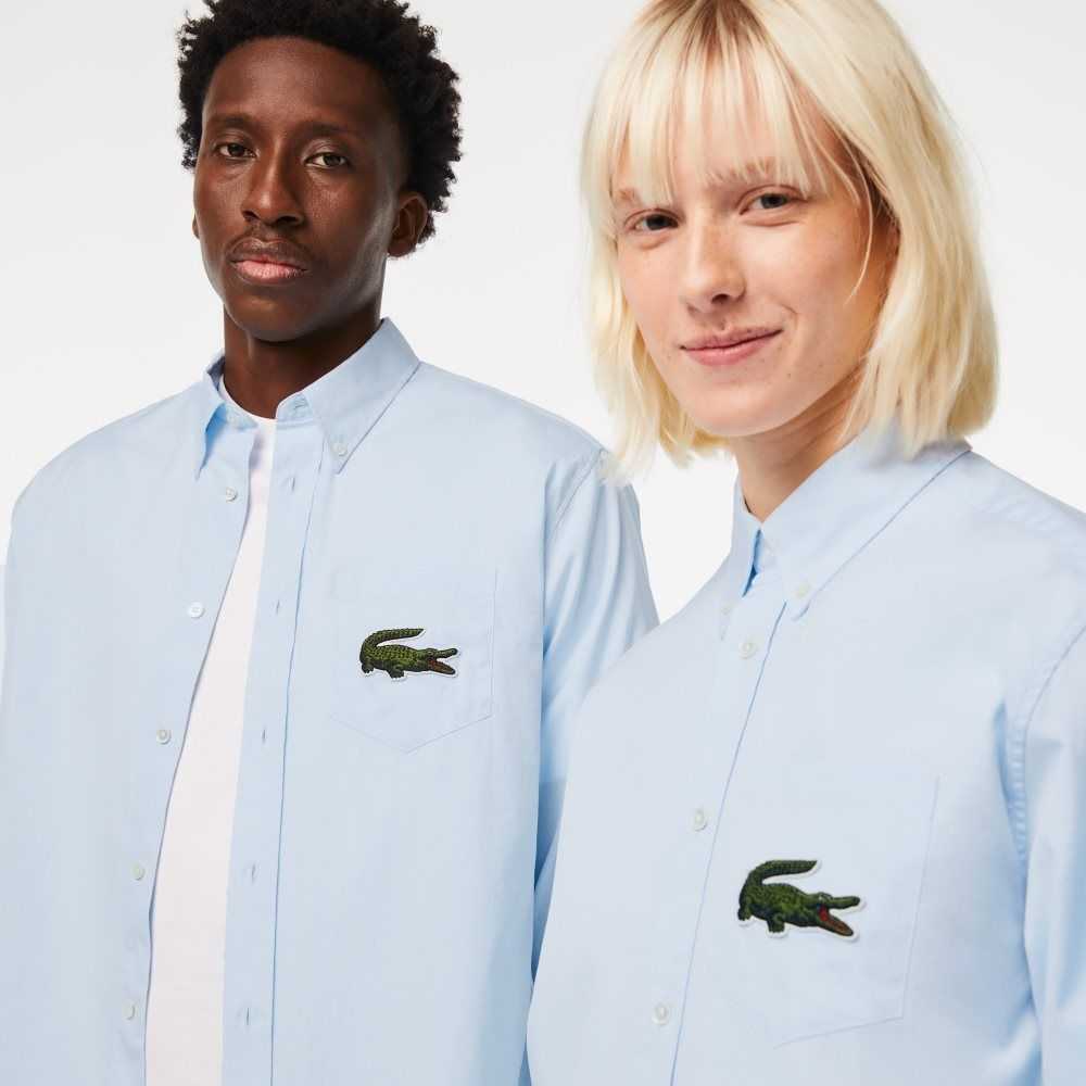 Lacoste Relaxed Fit Large Crocodile Bomull Shirt Blå | UPGMW-9762