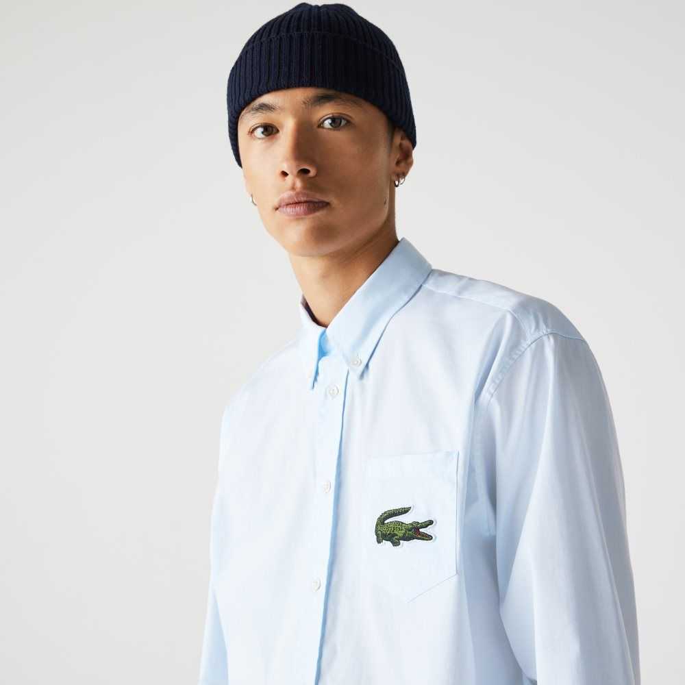 Lacoste Relaxed Fit Large Crocodile Bomull Shirt Blå | UPGMW-9762