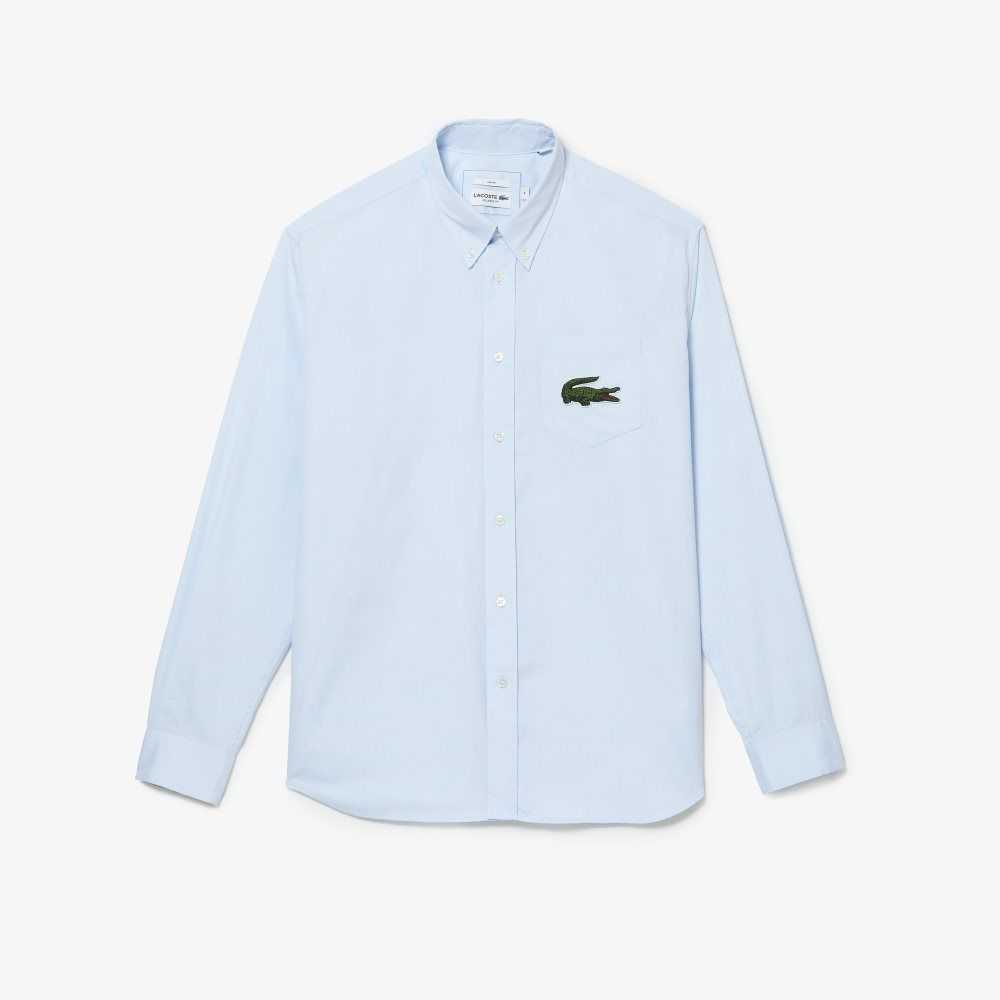 Lacoste Relaxed Fit Large Crocodile Bomull Shirt Blå | UPGMW-9762