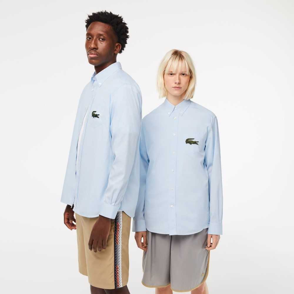 Lacoste Relaxed Fit Large Crocodile Bomull Shirt Blå | UPGMW-9762