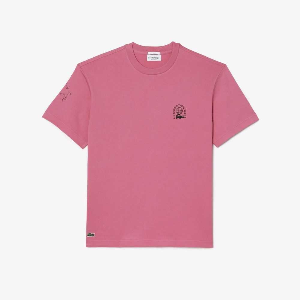 Lacoste Relaxed Fit Organic Bomull Jersey Rosa | GVZDA-7806