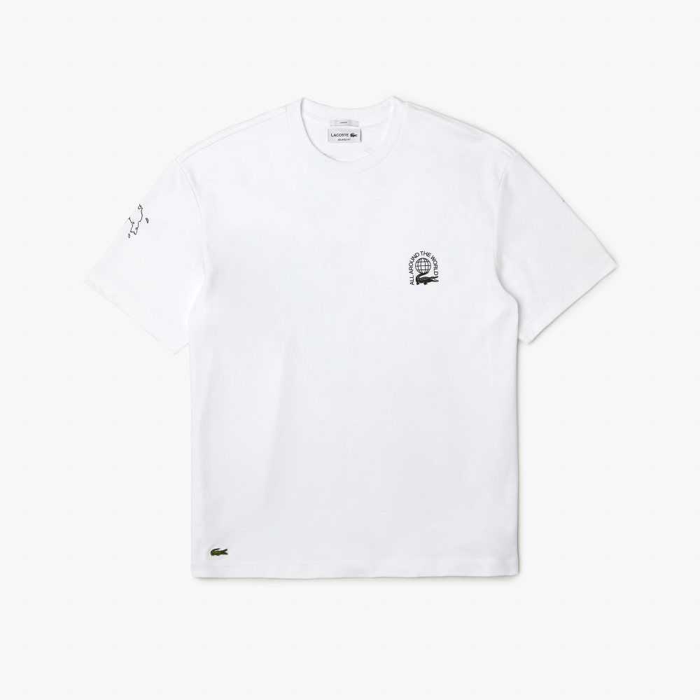 Lacoste Relaxed Fit Organic Bomull Jersey Vita | MDWXF-4371