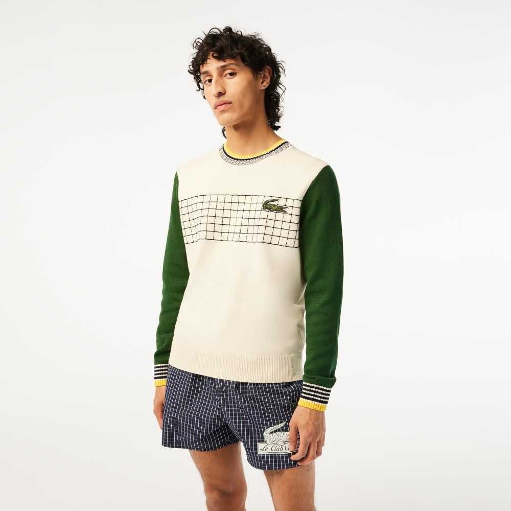 Lacoste Relaxed Fit Organic Bomull Vita Gröna | NODYF-8025