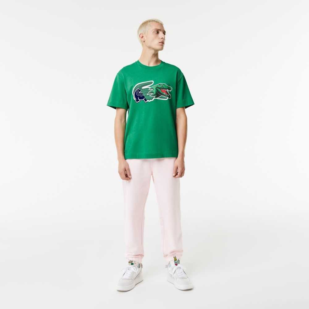 Lacoste Relaxed Fit Oversized Crocodile Gröna | JIOMT-4157