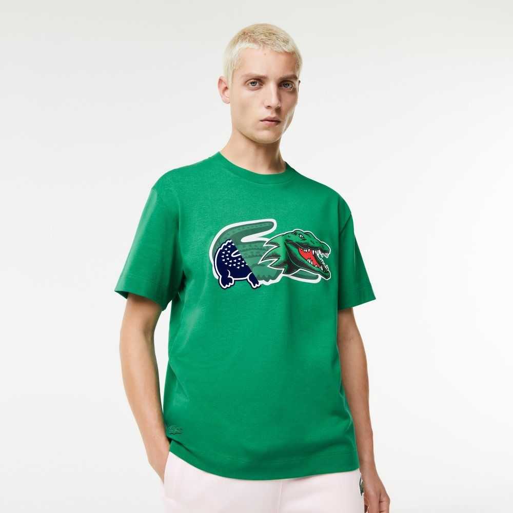 Lacoste Relaxed Fit Oversized Crocodile Gröna | JIOMT-4157