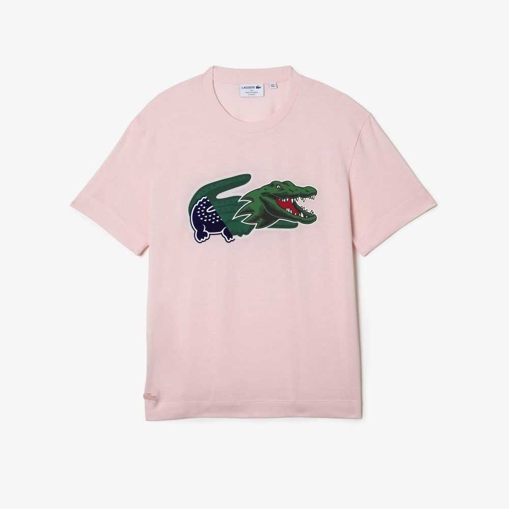 Lacoste Relaxed Fit Oversized Crocodile Ljusrosa | RHOEN-5730