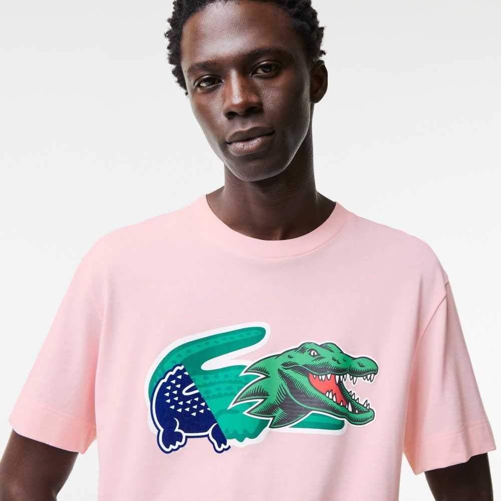 Lacoste Relaxed Fit Oversized Crocodile Ljusrosa | RHOEN-5730