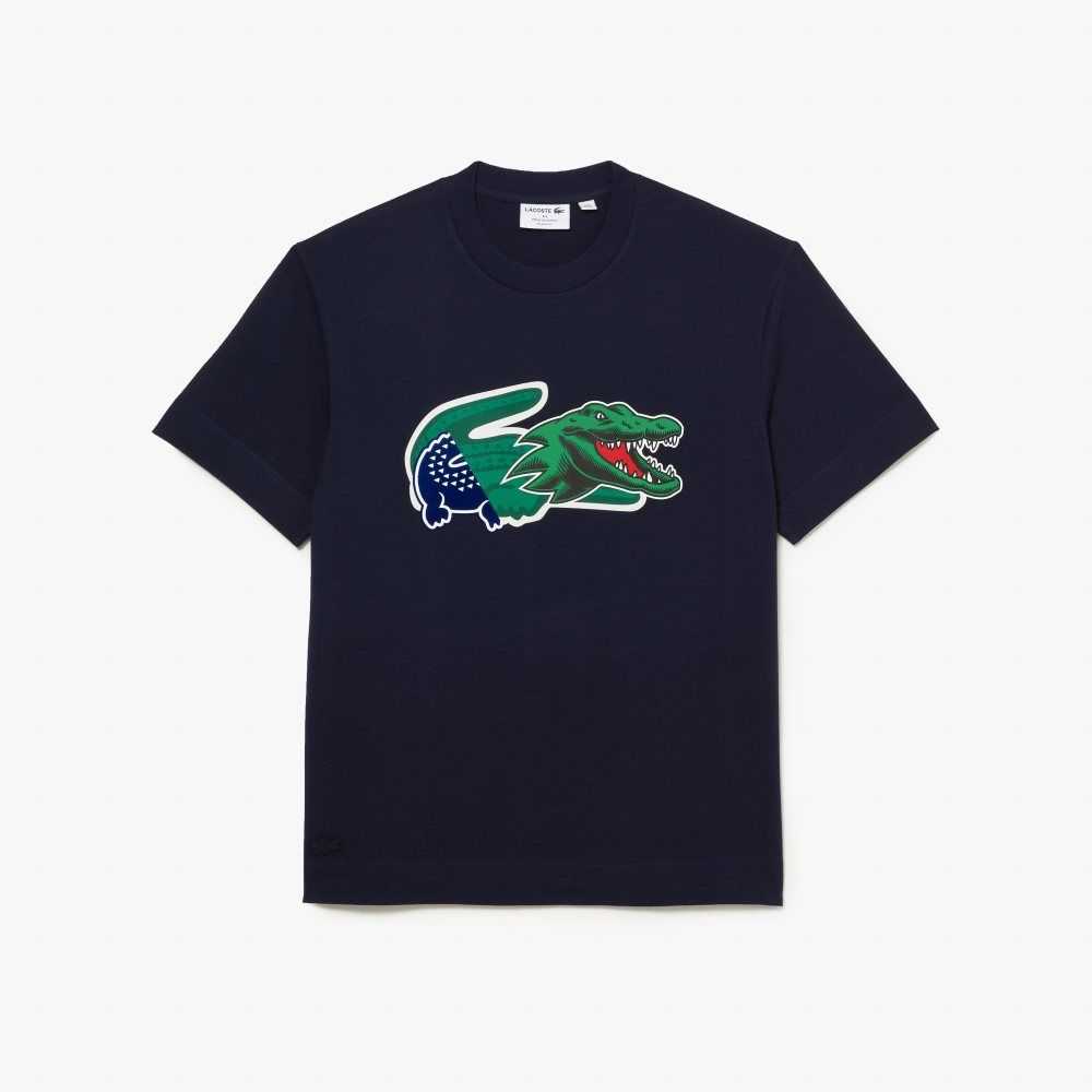 Lacoste Relaxed Fit Oversized Crocodile Marinblå Blå | SMRTQ-3269