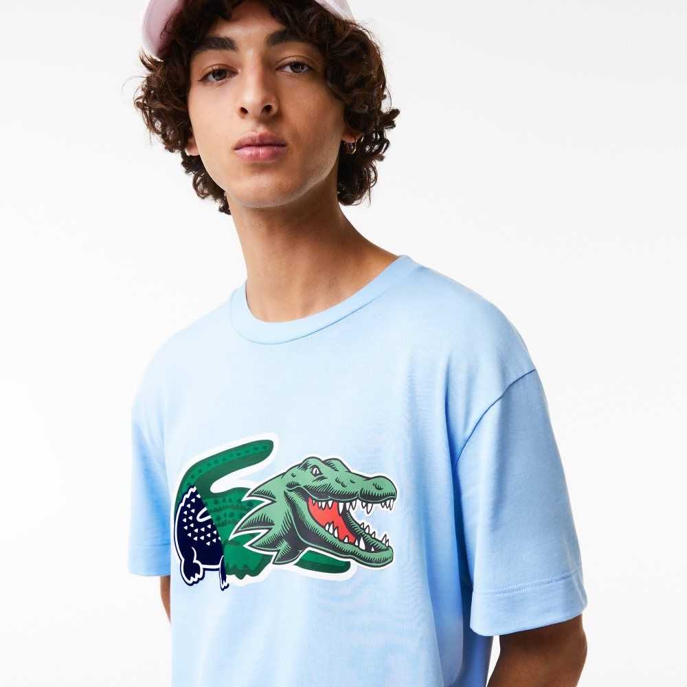 Lacoste Relaxed Fit Oversized Crocodile Blå | ZUGTV-0623